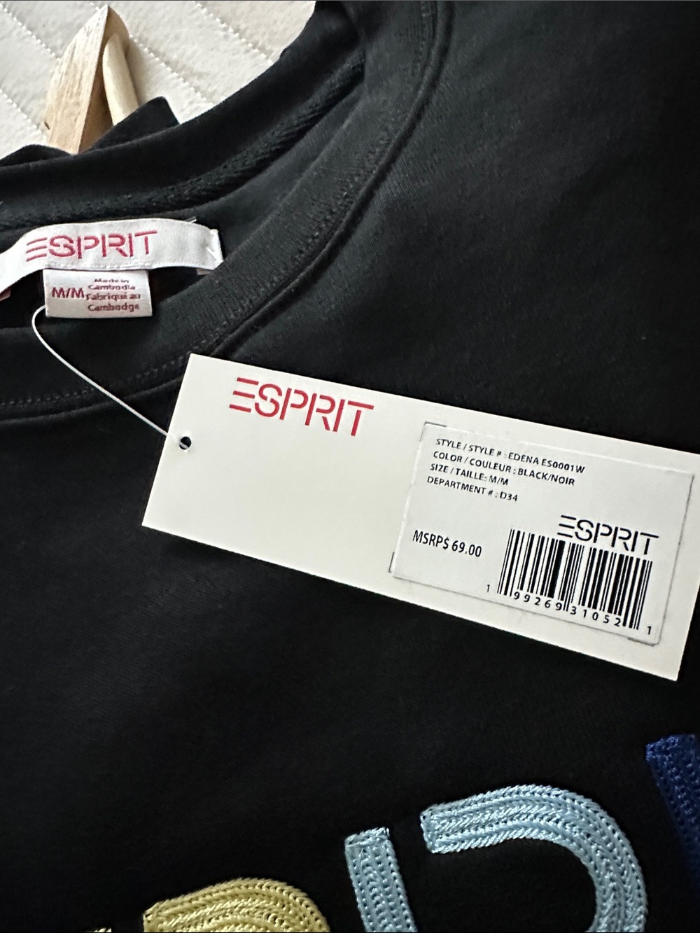 Esprit Black Crewneck Sweatshirt with Multicolor Logo Embroidery - Picture 6 of 6